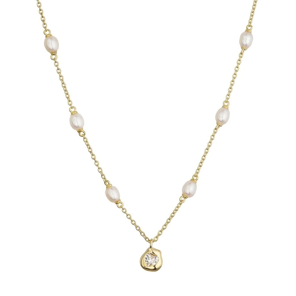 Evolution Group - Pavona Krásný pozlacený náhrdelník s perlami a zirkonem 22058.1