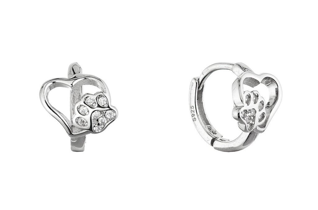 Evolution Group - Pavona Stříbrné kruhy se zirkony Tlapka v srdci 11758.1