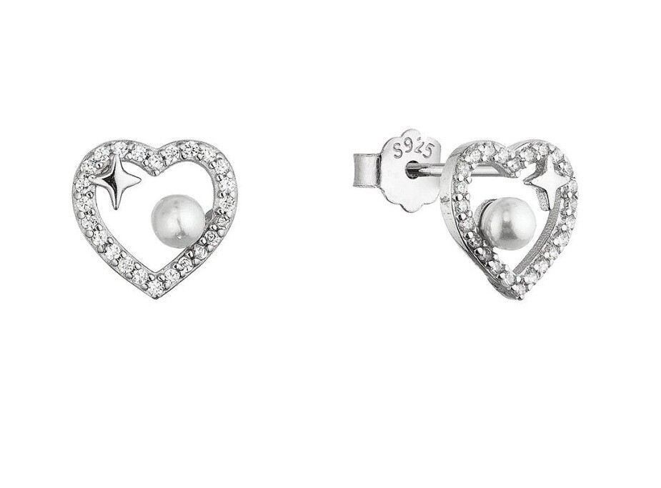 Evolution Group - Pavona Třpytivé stříbrné náušnice Srdíčko s perličkou 11805.1