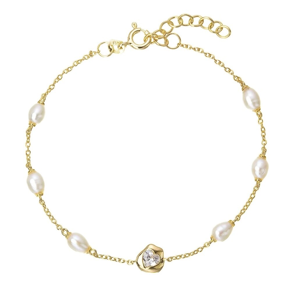 Evolution Group - Pavona Pozlacený náramek se srdíčkem a říčními perlami 23032.1