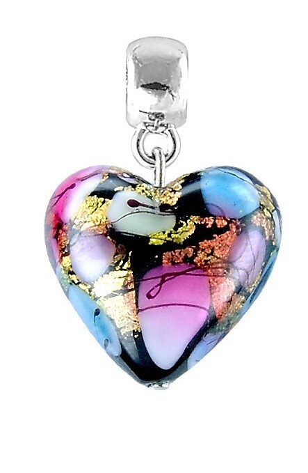 Lampglas Srdíčkový přívěsek Crazy Love s 24karátovým zlatem v perle Lampglas S21/AG/RHO