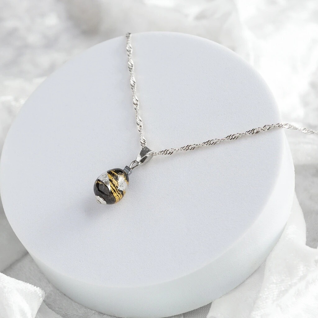 Lampglas Náhrdelník Obsidian Nude s 24karátovým zlatem a ryzím stříbrem NNM10/AG/RHO 50 cm