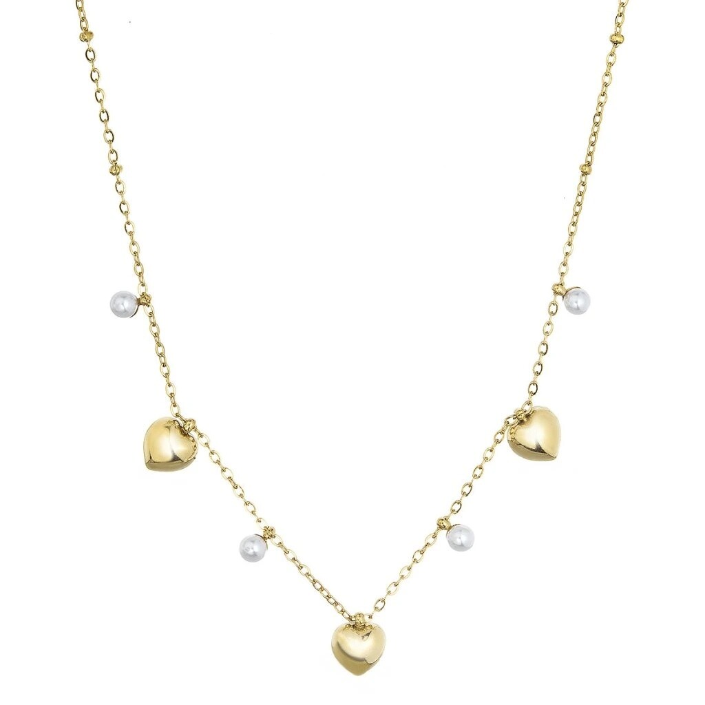 Evolution Group - Pavona Pozlacený ocelový náhrdelník s perličkami a srdíčky 42023.1