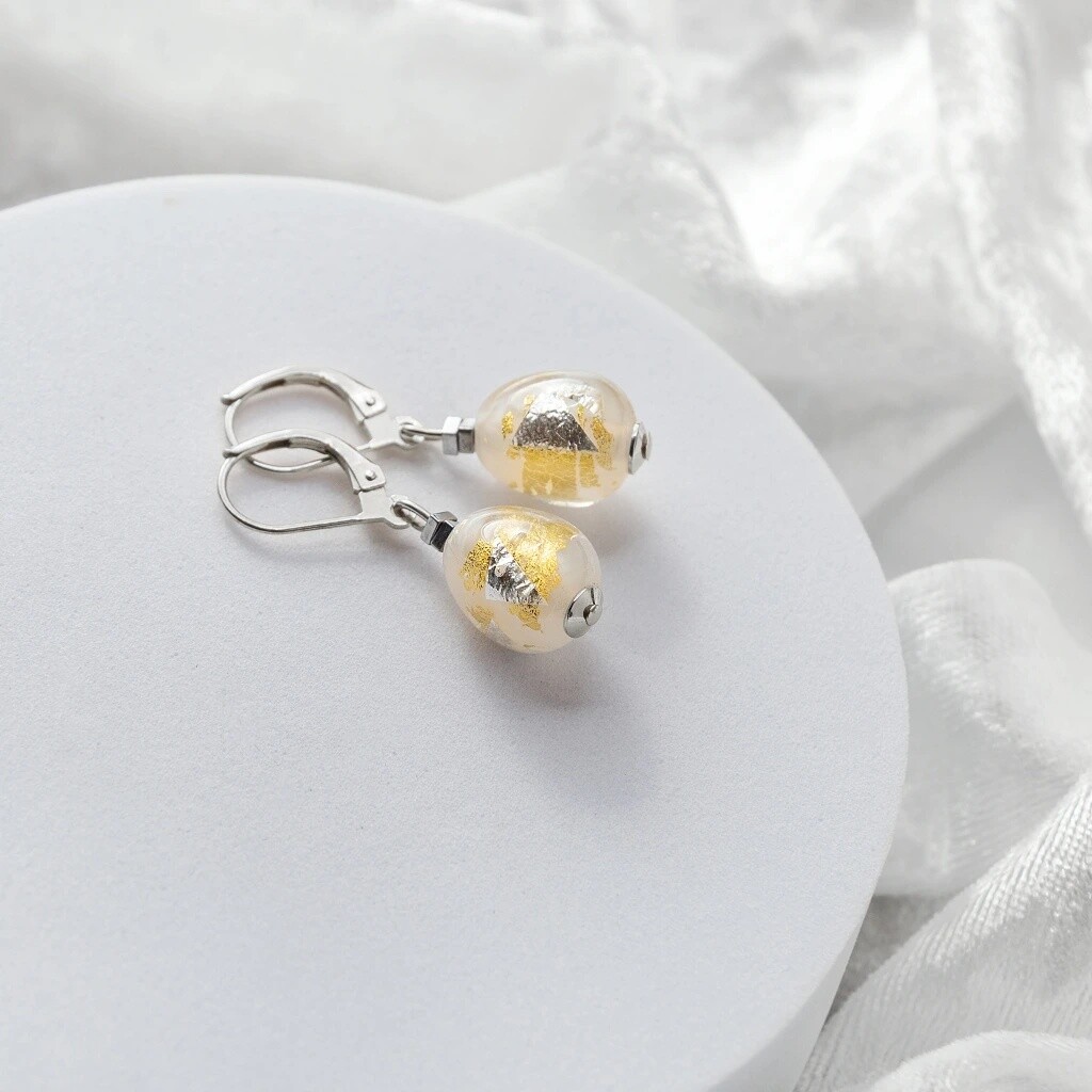 Lampglas Náušnice Champagne Nude s 24karátovým zlatem a ryzím stříbrem ENM11/AG/RHO