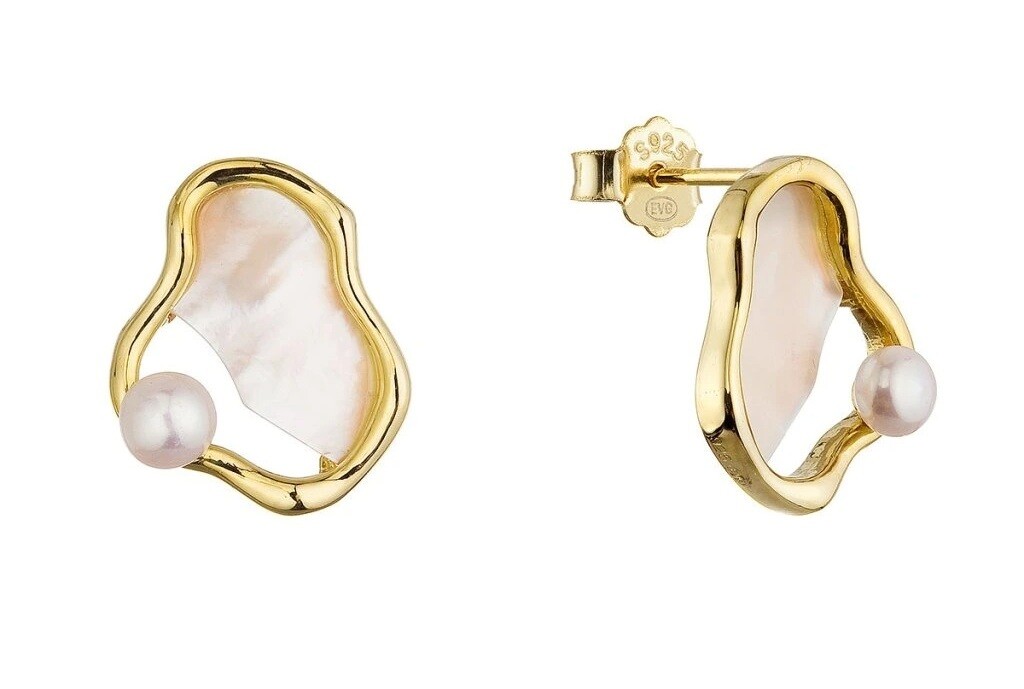 Evolution Group - Pavona Pozlacené náušnice s pravou perlou a perletí 21120.1