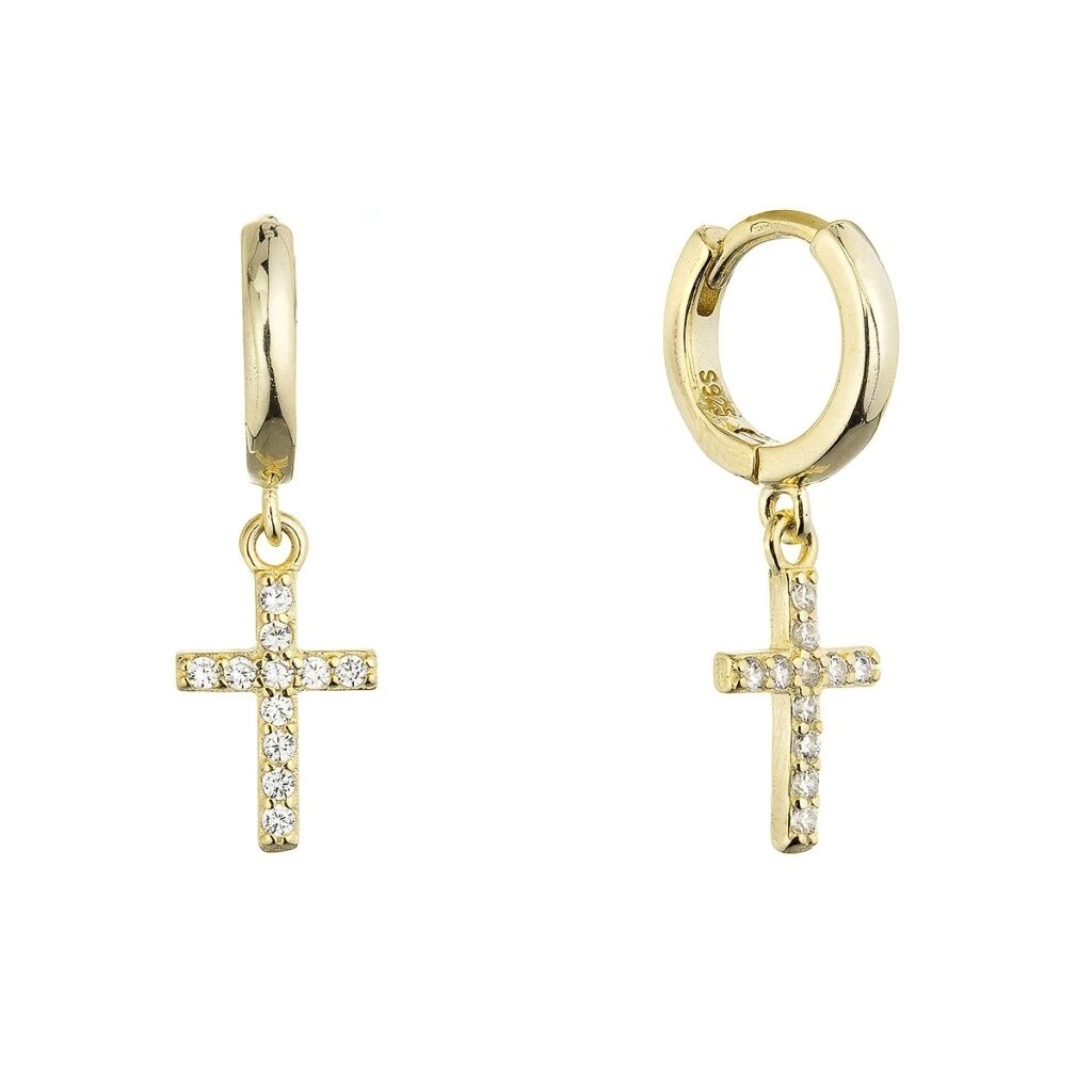 Evolution Group - Pavona Pozlacené visací náušnice Křížek se zirkony 11778.1