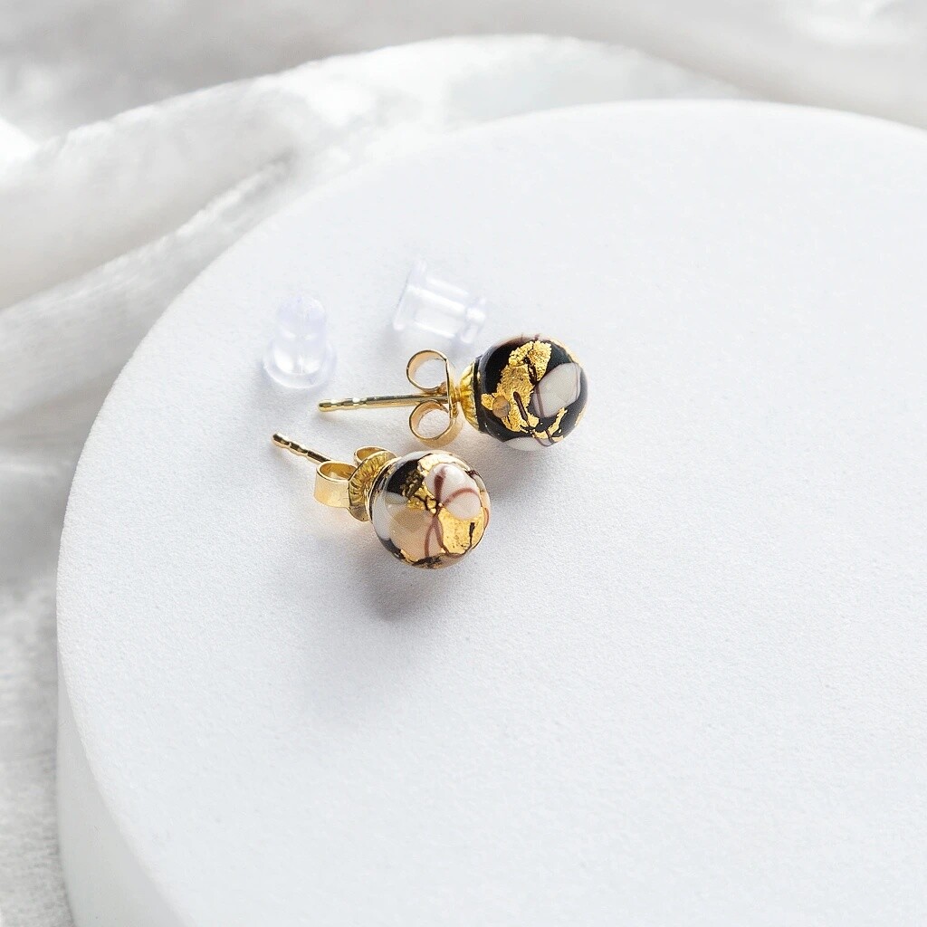 Lampglas Náušnice Ivory Nude s 24karátovým zlatem ENM13/AG/POZ-PU