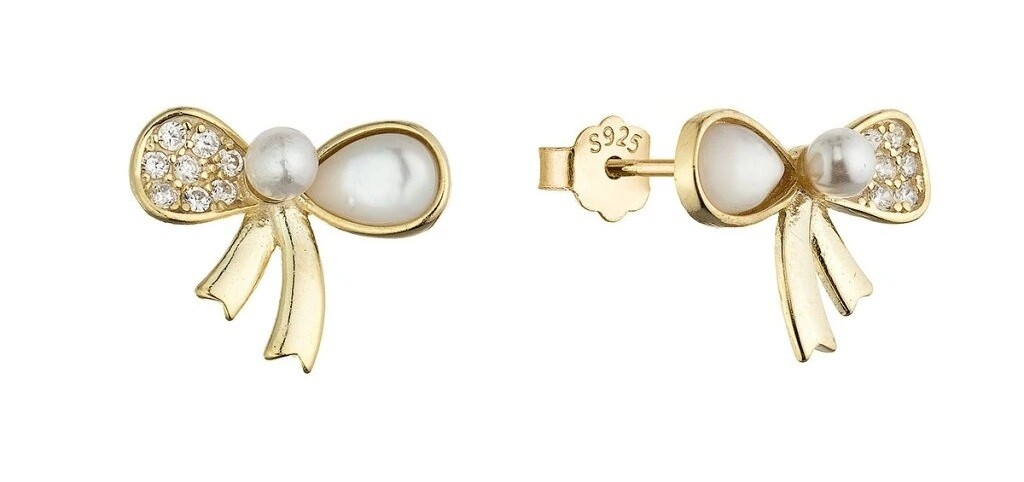 Evolution Group - Pavona Pozlacené náušnice se zirkony Mašlička 11802.1