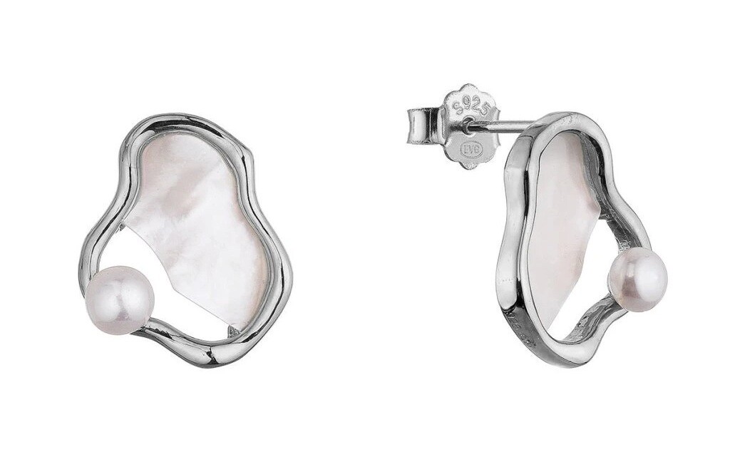 Evolution Group - Pavona Stříbrné náušnice s pravou perlou a perletí 21120.1