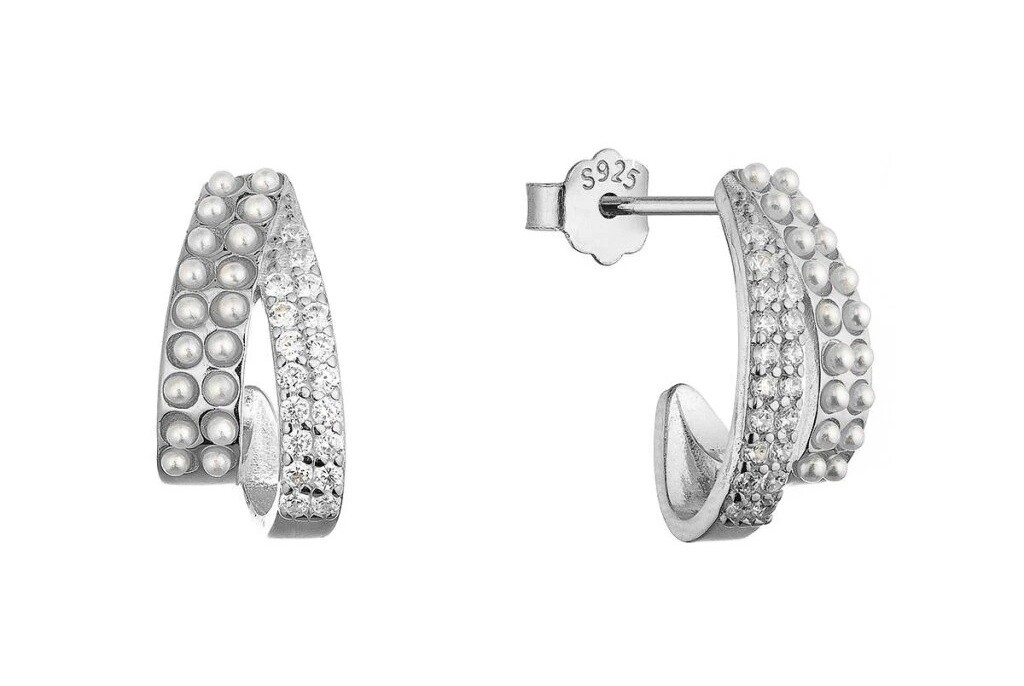 Evolution Group - Pavona Stříbrné náušnice s shell perličkami a zirkony 11809.1
