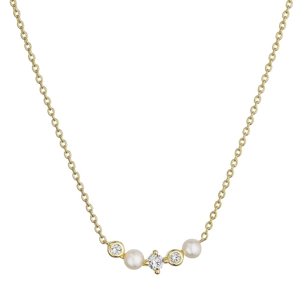 Evolution Group - Pavona Elegantní pozlacený náhrdelník se zirkony a perlami 22057.1