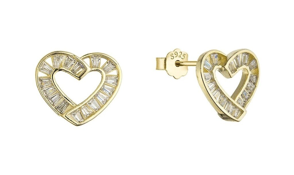 Evolution Group - Pavona Pozlacené srdíčkové náušnice s čirými zirkony 11749.1