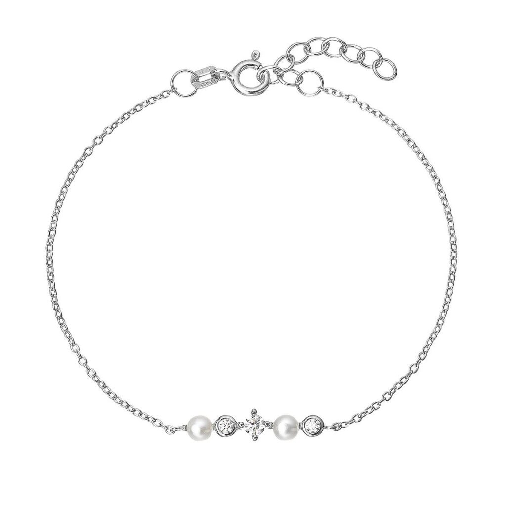 Evolution Group - Pavona Stříbrný náramek se zirkony a říčními perlami 23031.1