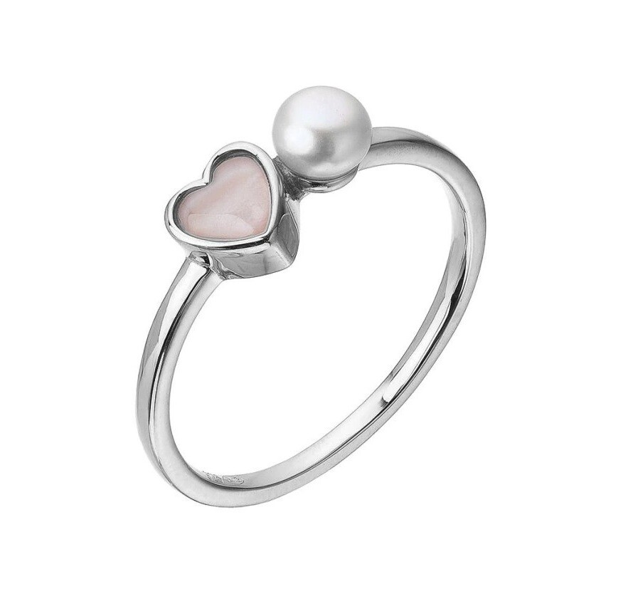 Evolution Group - Pavona Stříbrný prsten s říční perlou a srdíčkem 25004.1 54 mm