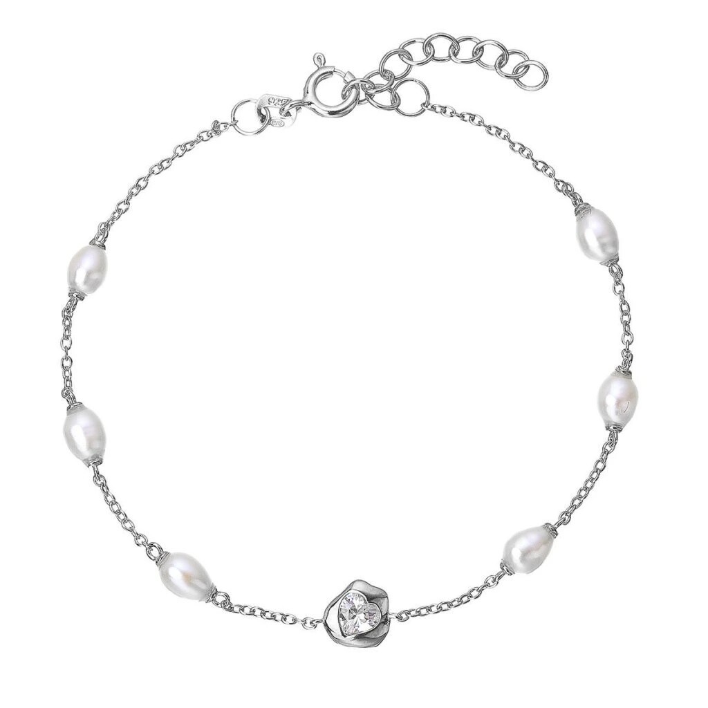 Evolution Group - Pavona Stříbrný náramek se srdíčkem a říčními perlami 23032.1