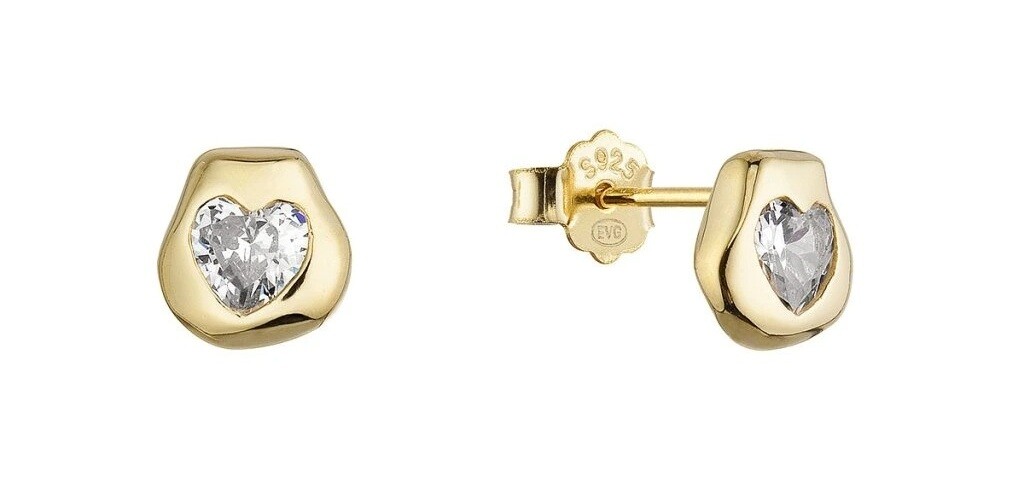 Evolution Group - Pavona Pozlacené náušnice s čirým srdíčkem 11790.1