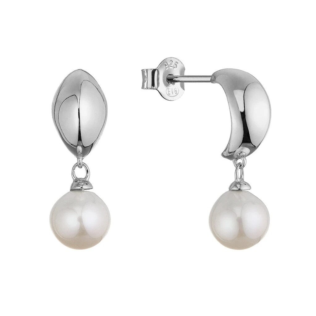 Evolution Group - Pavona Elegantní stříbrné náušnice s visací říční perlou 21128.1