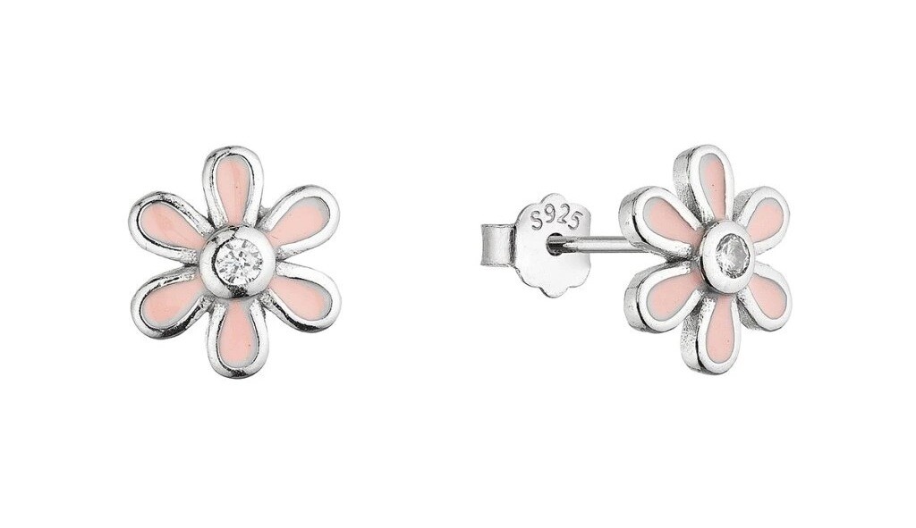 Evolution Group - Pavona Stříbrné náušnice Růžová květina se zirkonem 11752.1