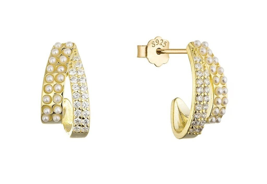 Evolution Group - Pavona Pozlacené náušnice s shell perličkami a zirkony 11809.1