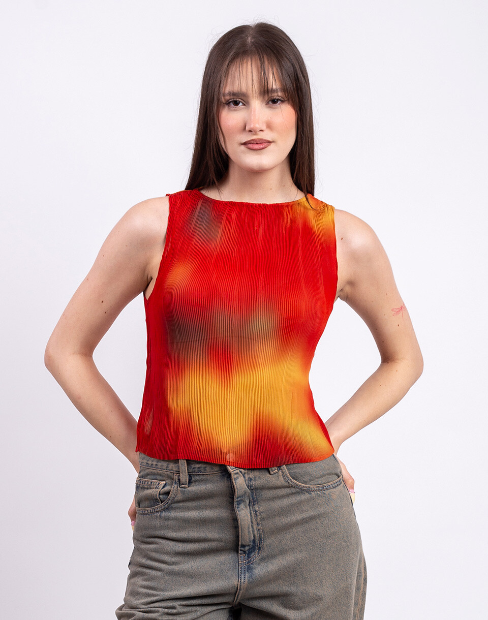 Thinking MU Flowers Pleated Dora Top MULTICOLOR XS