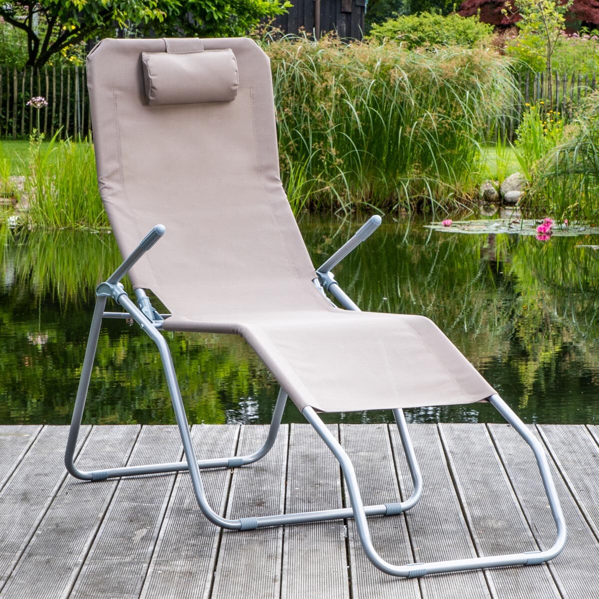 Haushalt international Kovové zahradní lehátko XXL, béžové