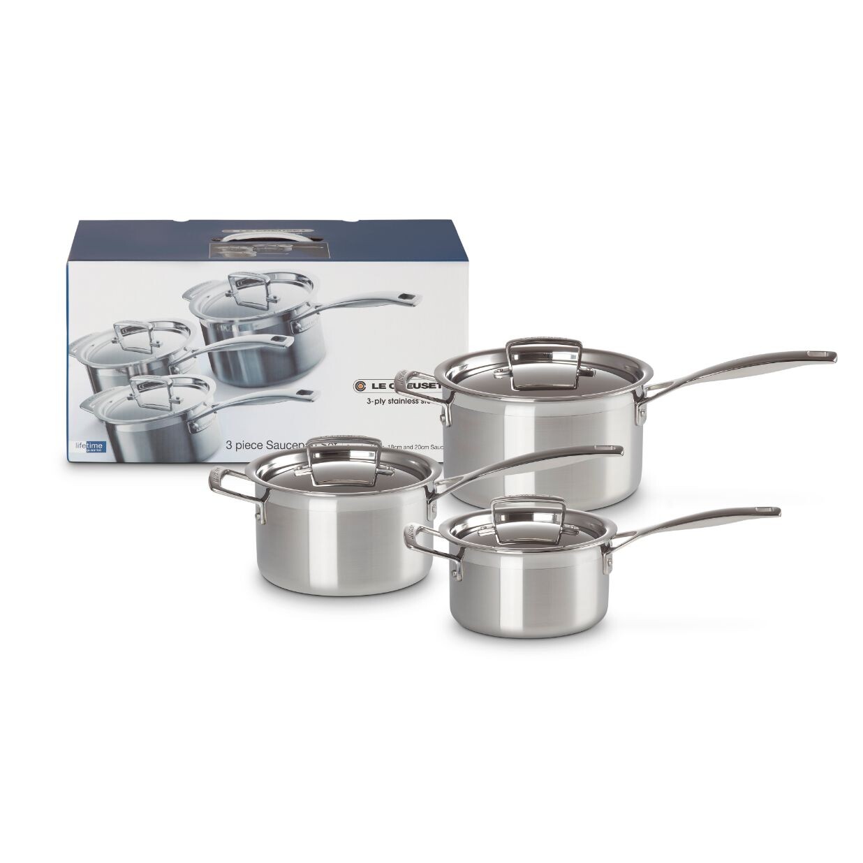 Sada hrnců CLASSIC, sada 3 ks, stříbrná, nerezová ocel, Le Creuset