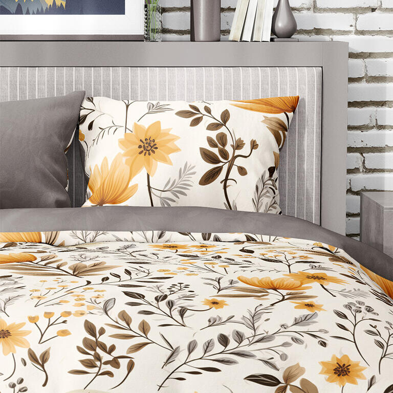 Bavlněné ložní povlečení ŽLUTÉ KVĚTY a LISTY