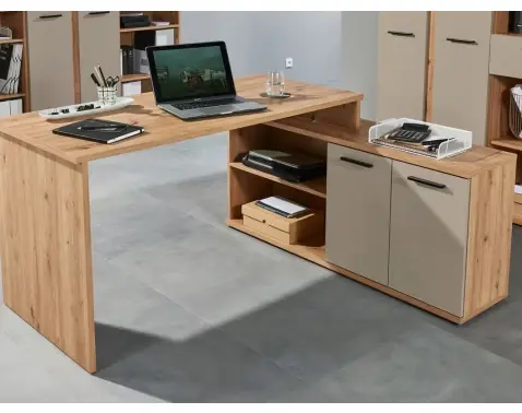 Rohový psací stůl Kanada, dub artisan/kašmírová béžová mat