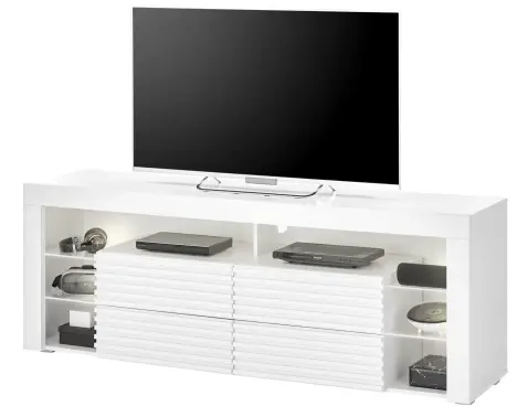 TV stolek Goal, bílý/lamely, s osvětlením