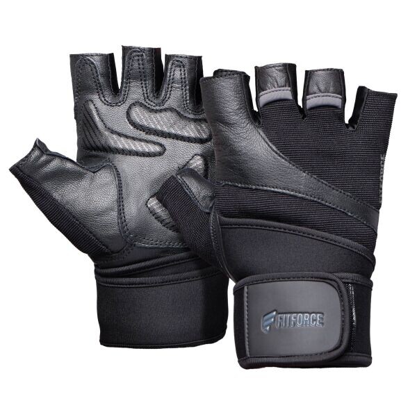 Fitforce LINEAR Kožené fitness rukavice, černá, velikost