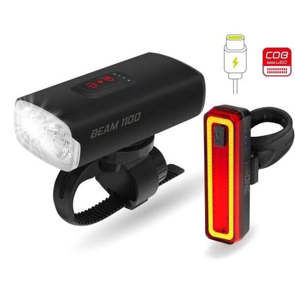 One BEAM 1100 SET Set předního a zadního světla na kolo, černá, velikost