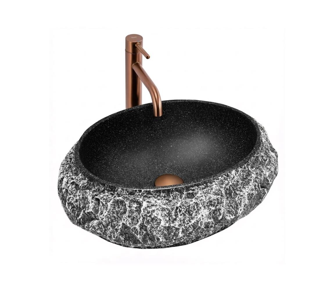 REA-U0634 - Umyvadlo na desku MIKA GABRO 38x50 cm černá/imitace kamene REA-U0634