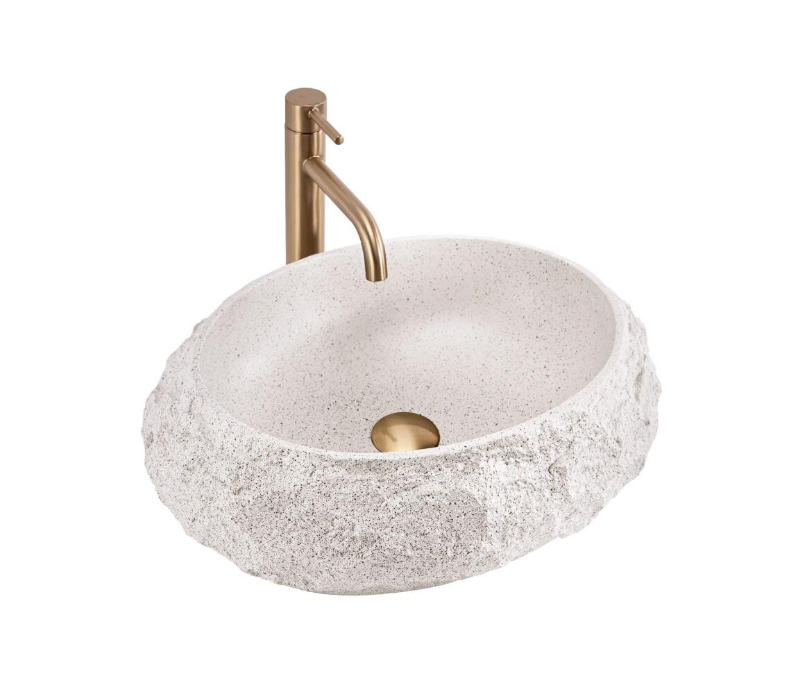 REA-U4332 - Umyvadlo na desku MIKA 38x50 cm béžová/šedá/imitace kamene REA-U4332