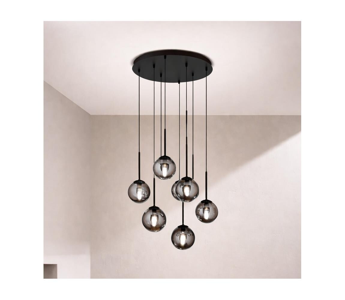 Ondaluce - Lustr na lanku JEWEL 8xE14/10W/230V pr. 70 cm kouřová černá SO.JEWEL/8-NERO