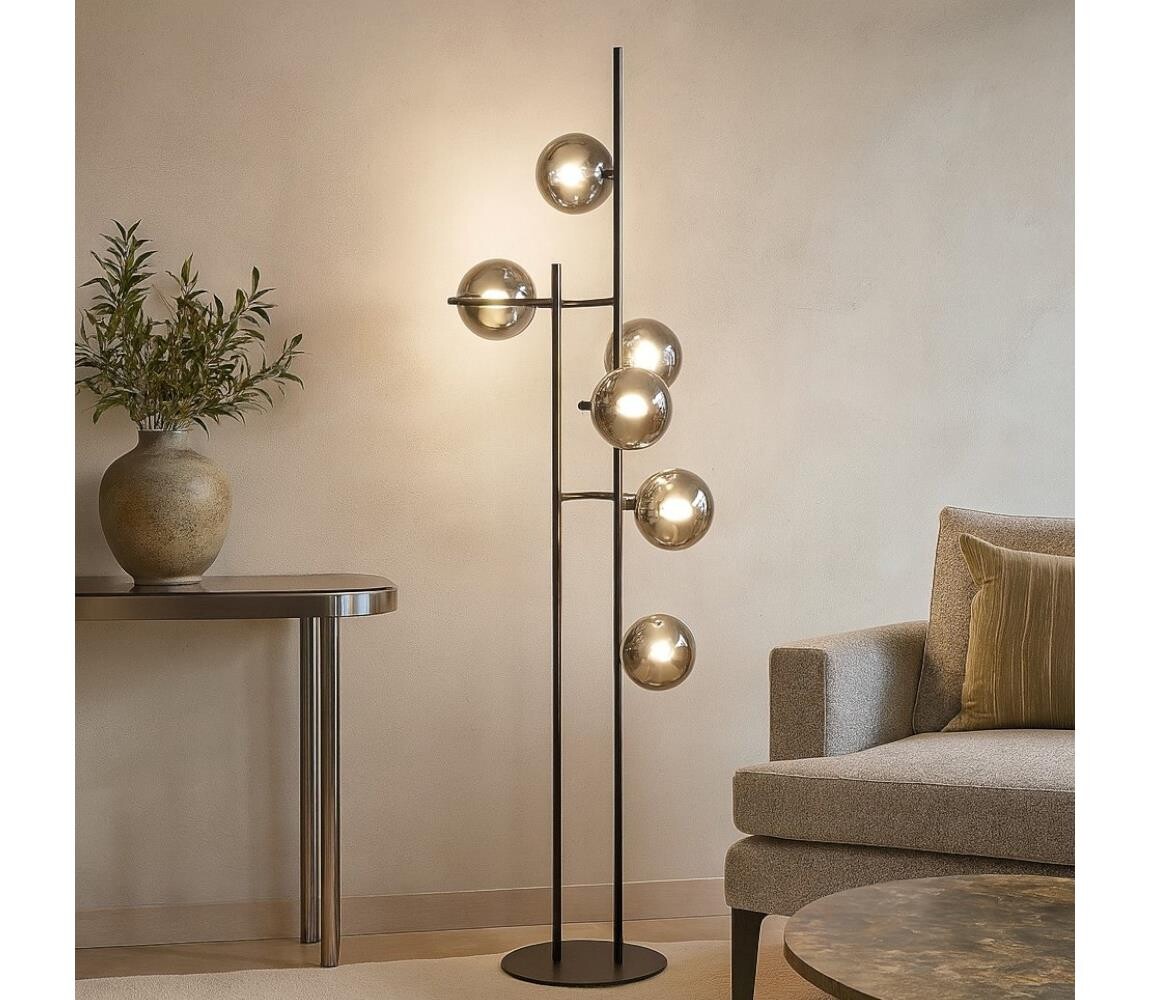 Ondaluce - Stojací lampa JEWEL 6xE14/10W/230V kouřová černá PT.JEWEL/NERO
