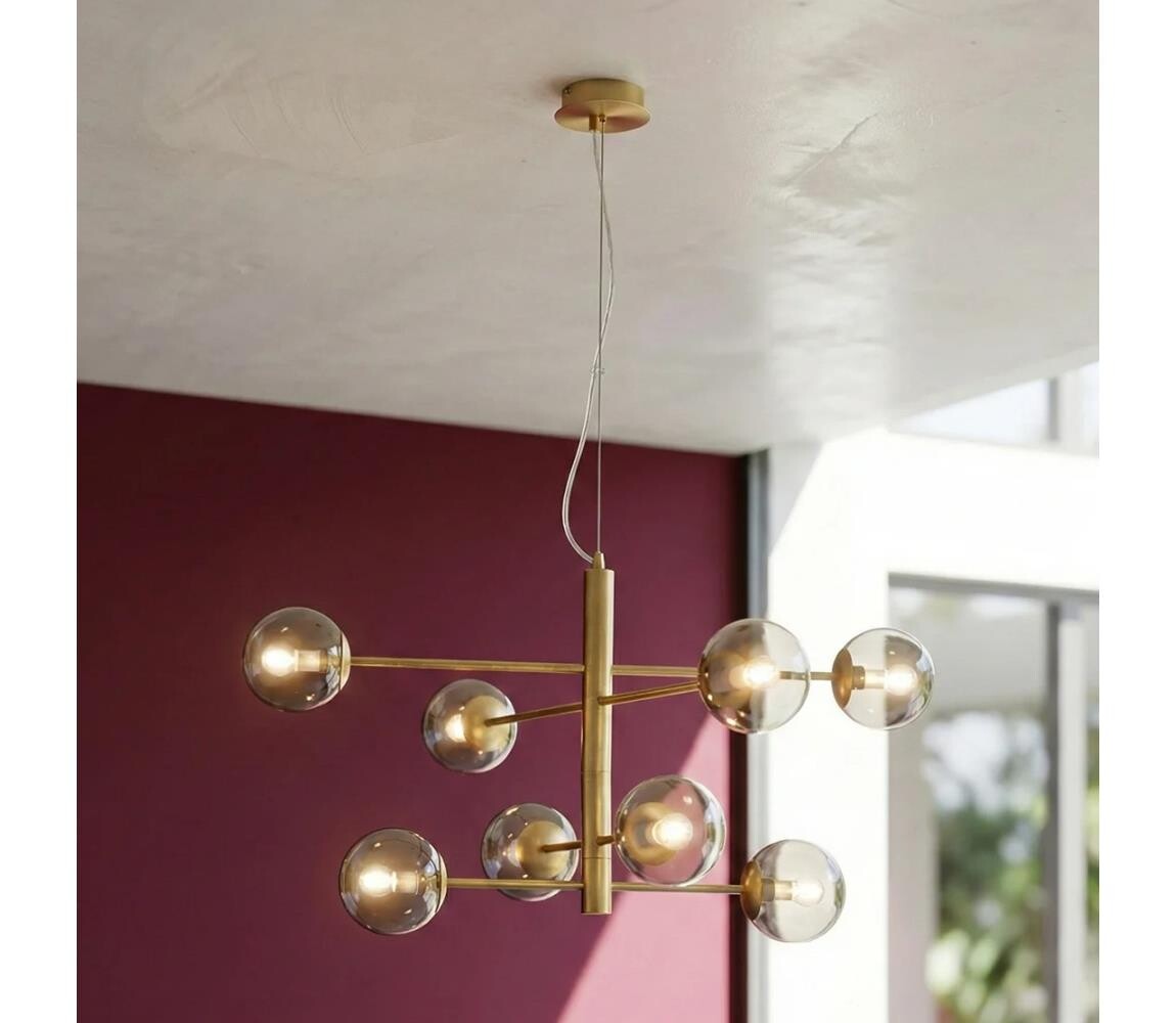 Ondaluce - Lustr na lanku ELISEO 8xE14/10W/230V zlatá/kouřová béžová SO.ELISEO/8-ORO