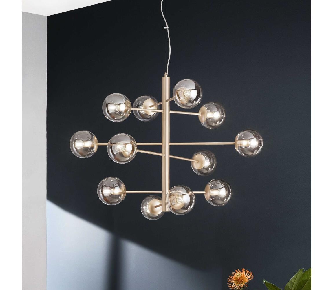 Ondaluce - Lustr na lanku ELISEO 12xE14/10W/230V zlatá/kouřová béžová SO.ELISEO/12-ORO