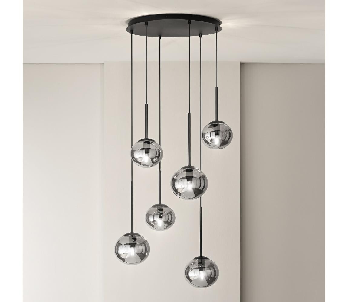 Ondaluce - Lustr na lanku JEWEL 6xE14/10W/230V pr. 55 cm kouřová černá SO.JEWEL/R-6NERO