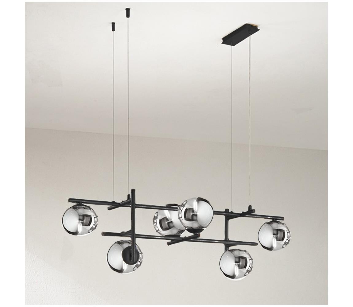 Ondaluce - Lustr na lanku JEWEL 6xE14/10W/230V kouřová černá SO.JEWEL/6-NERO