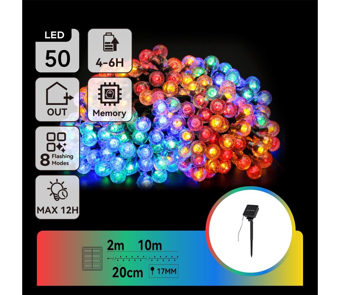 B.V.  - LED Solární dekorační řetěz 50xLED/8 funkcí 12m IP65 multicolor B10201JE7