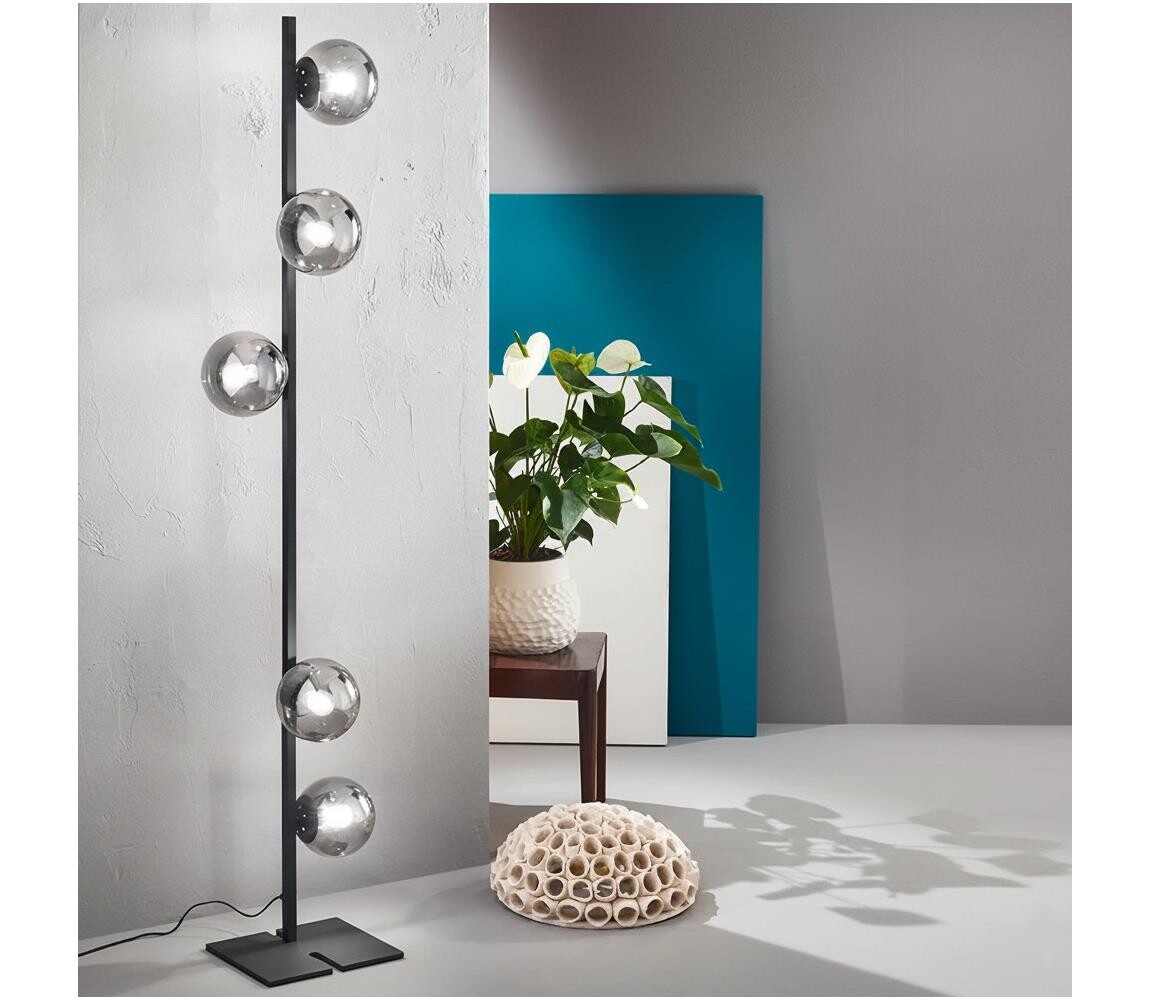 Ondaluce - Stojací lampa MONILE 5xE14/10W/230V kouřová černá PT.MONILE/NERO