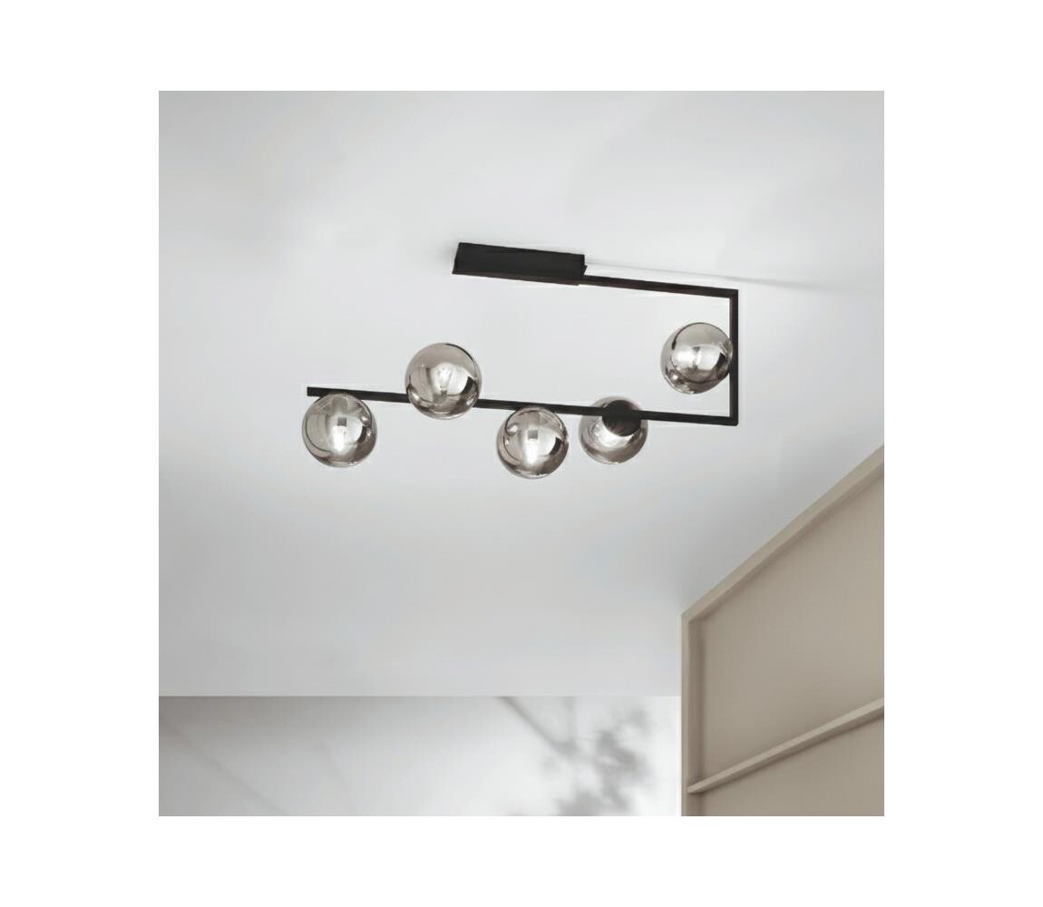 Ondaluce - Lustr na tyči MONILE 5xE14/10W/230V kouřová černá černá PL.MONILE/NERO