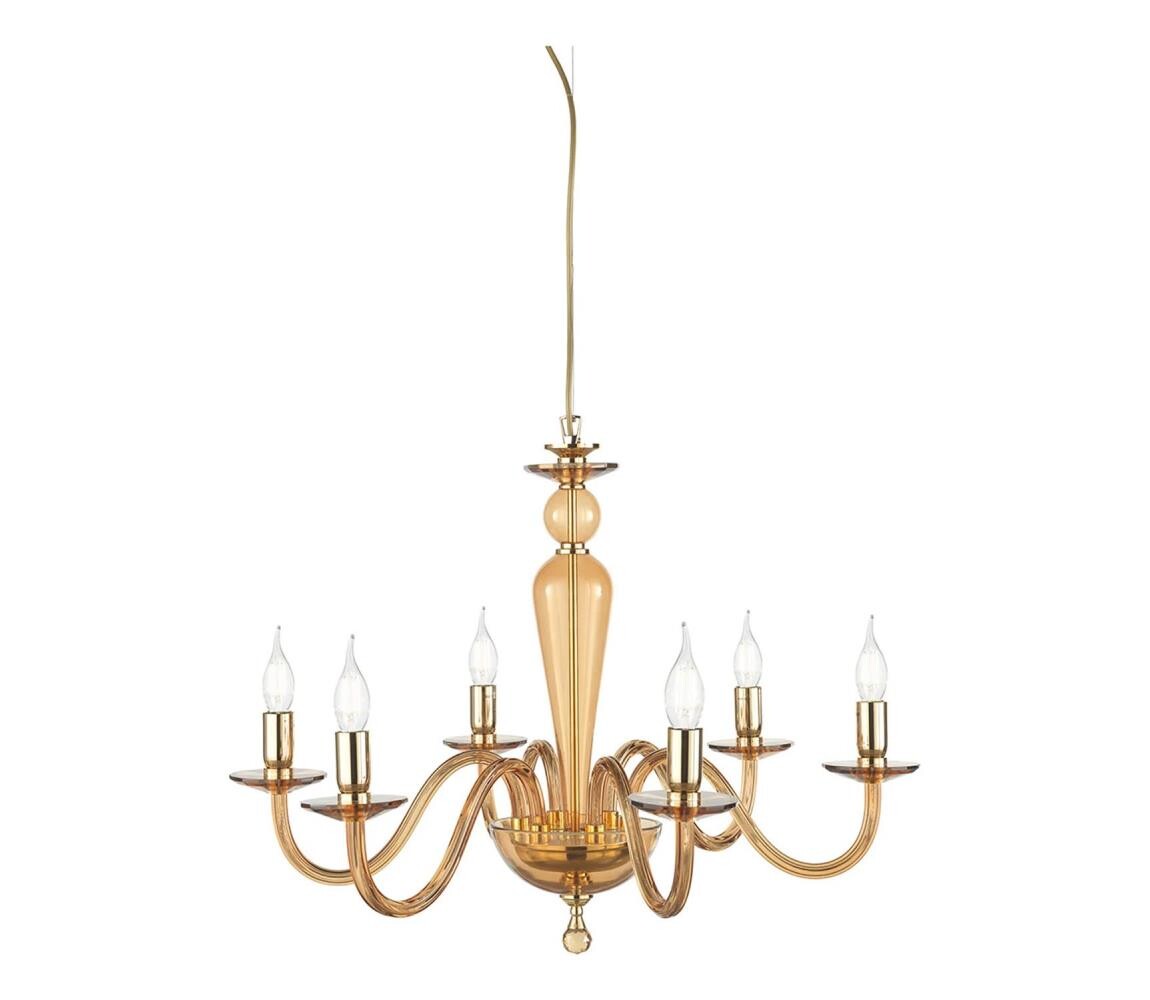 Ondaluce - Lustr na lanku PAGANINI 6xE14/10W/230V pr. 70 cm zlatá/kouřová béžová LP.PAGAN/6-AMB