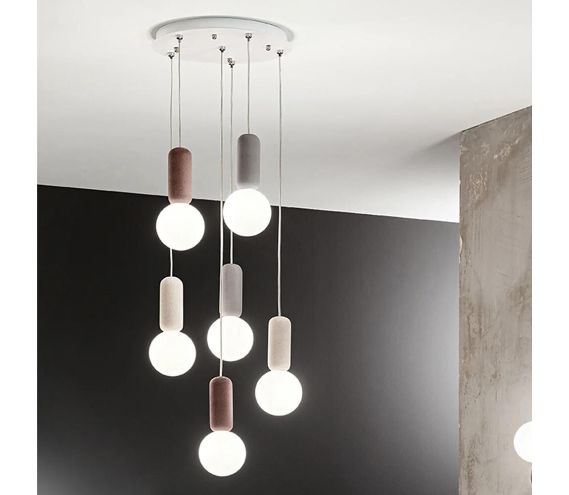 Ondaluce - Lustr na lanku ROCK 6xG9/7W/230V pr. 35 cm beton hnědá/šedá/bílá SO.ROCK/MIX-6