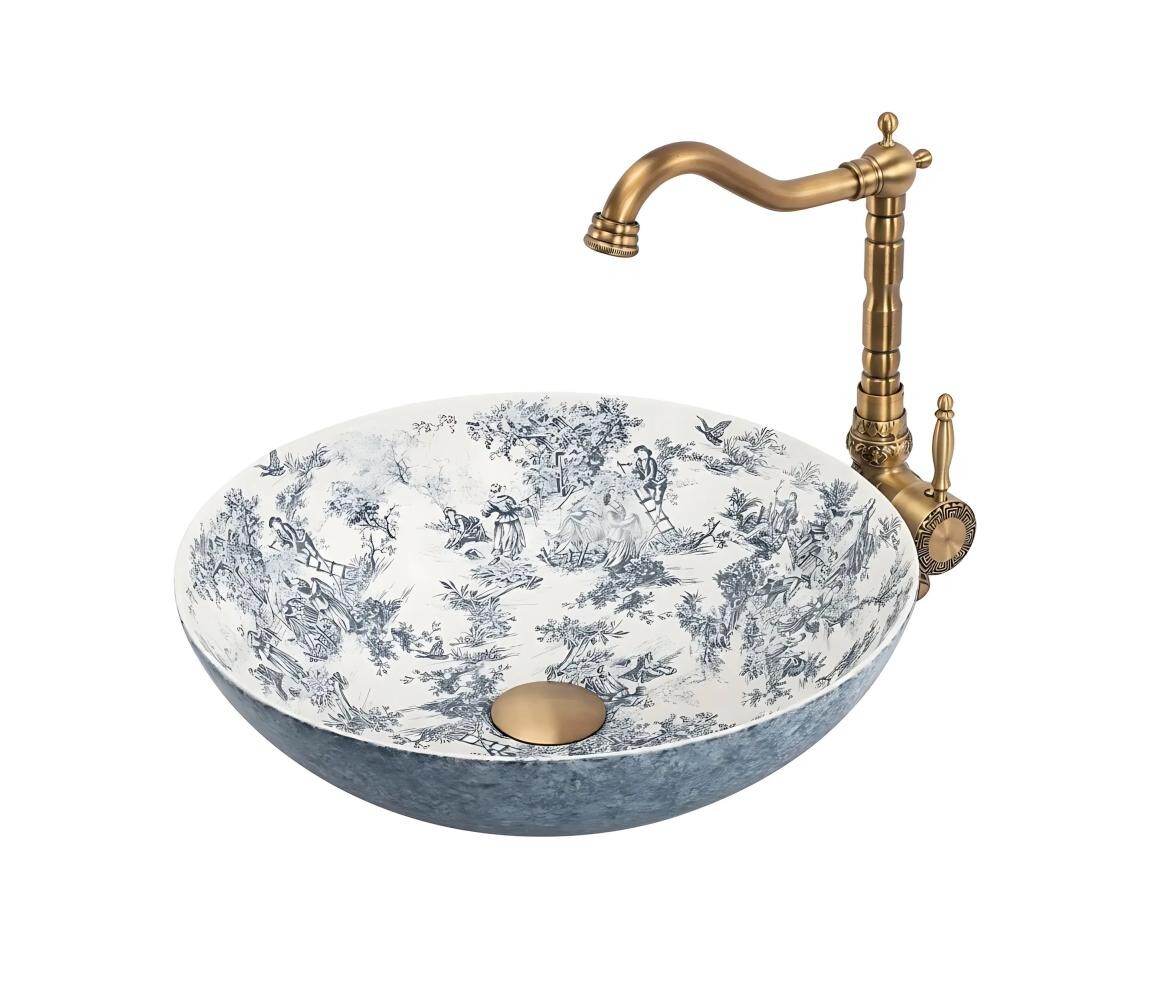 REA-U3608 - Umyvadlo na desku JULIANA 40 cm keramika/bílá/modrá REA-U3608
