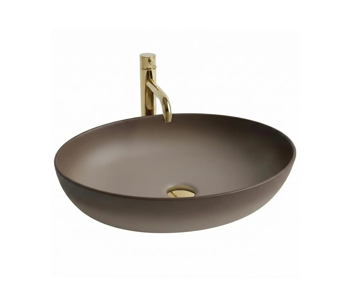 REA-U0627 - Umyvadlo na desku CAROLA 39x51,5 cm keramika/béžová/hnědá REA-U0627