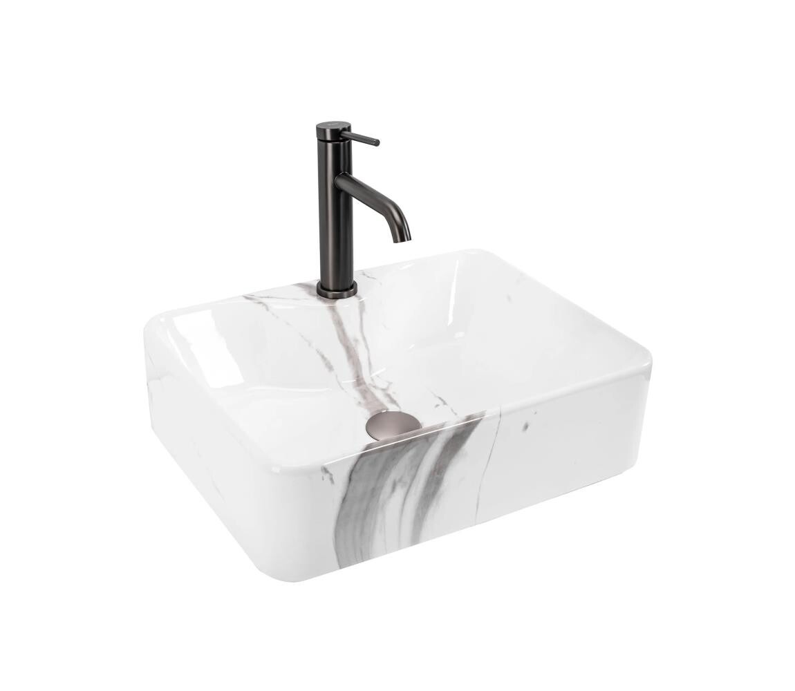 REA-U5052 - Umyvadlo na desku KELLY 38x49 cm keramika/bílá/dekor mramoru REA-U5052