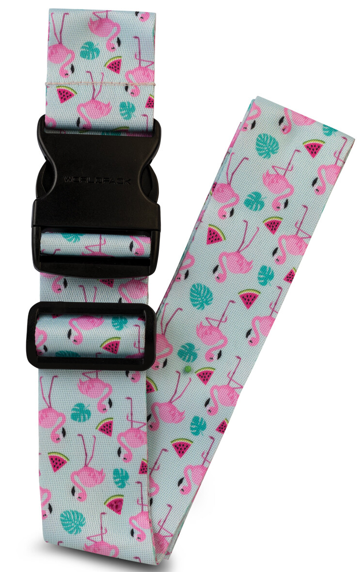 Cestovní popruh na kufr Worldpack - Mint s plameňáky