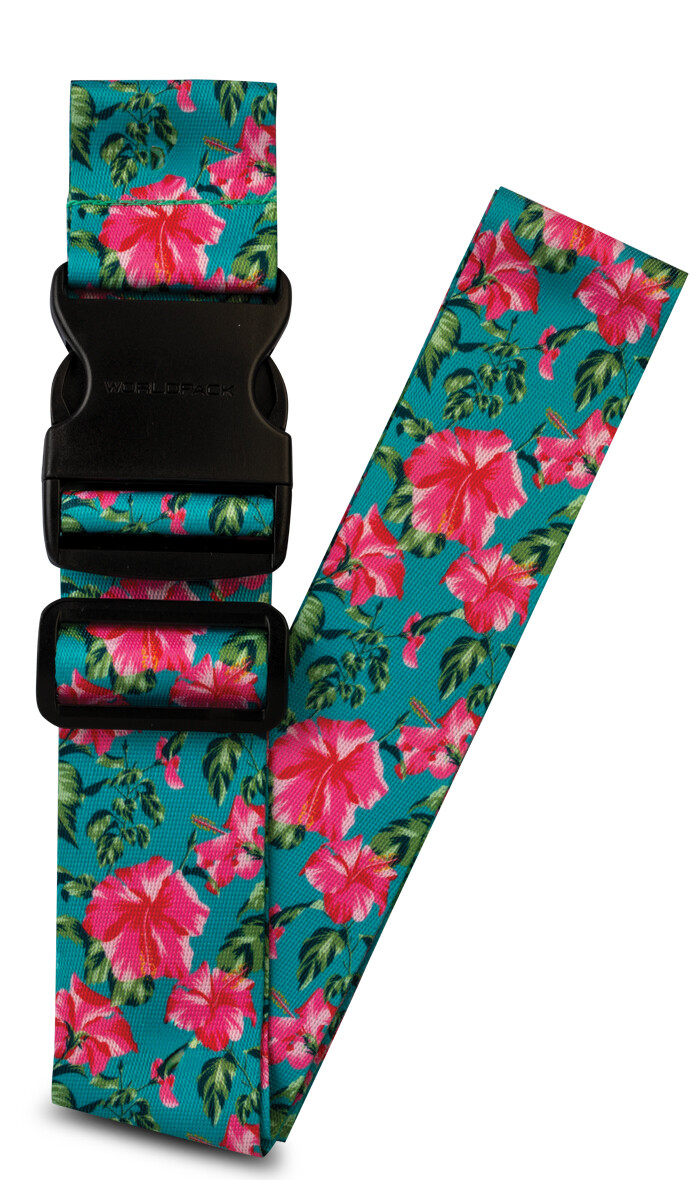 Cestovní popruh na kufr Worldpack - Tyrkysový s květinami