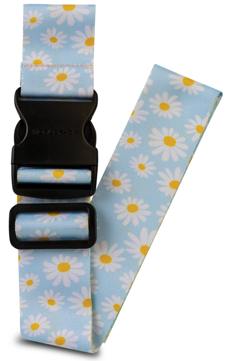 Cestovní popruh na kufr Worldpack - Modrý s kopretinami